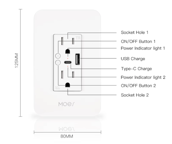 Toma de corriente inteligente WiFi de pared con enchufe de doble salida USB y tipo C, compatible con Alexa y Google Home - Imagen 3